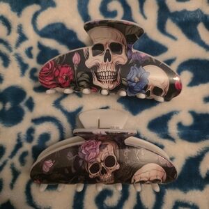 Skull and Floral Hair Claw Clip